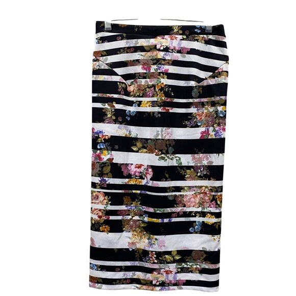 Forever 21Floral Striped Midi Pencil Skirt Size Small - Multicolor Polyester Ble - Picture 1 of 3